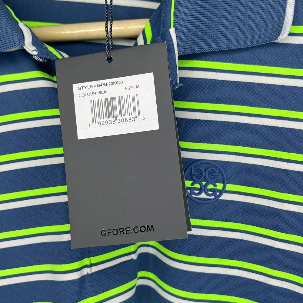 G/FORE Mens Striped Golf Polo Shirt Size M‎ Short Sleeve Blue Green White, NWT